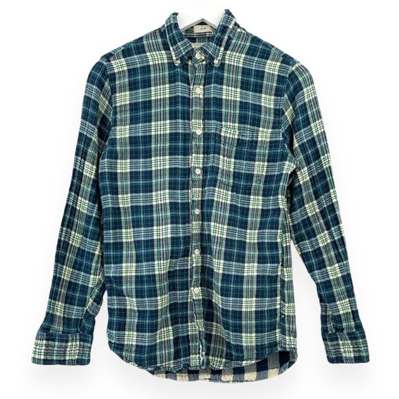 J. Crew Other - J.Crew Blue & Green Plaid Slim Fit Cotton Flannel Button Up Shirt sz S